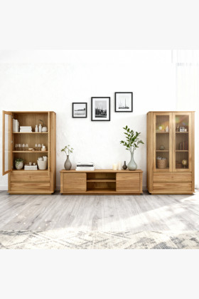 Monako tömör diófa nappali szekrénysor TV komóddal és vitrinnel